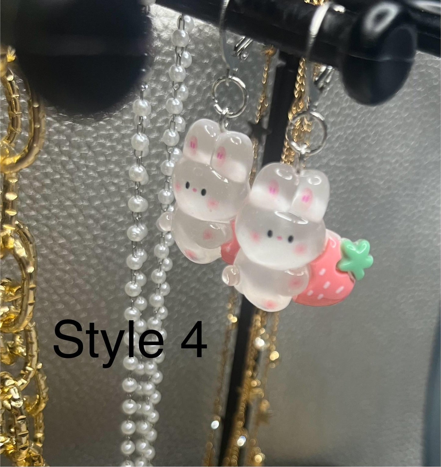 Bunny rabbit translucent earrings strawberry drop earrings  in multiple styles. Kids teen adult animal cartoon style. novelty costume jewell