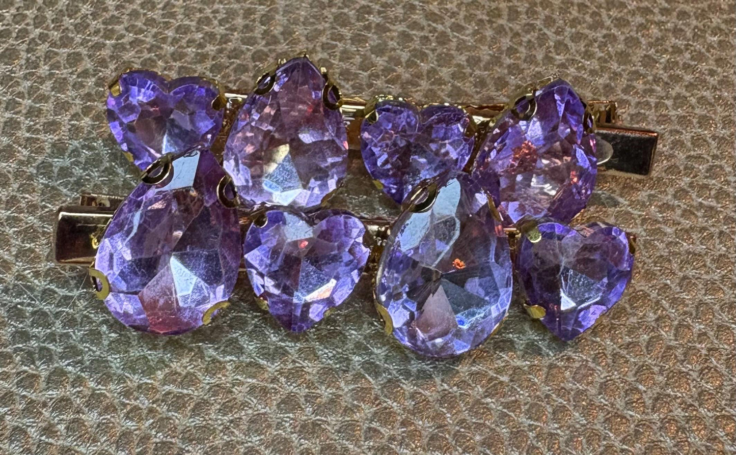 Pair of Pink  and purple gem stone handmade sparkly large rhinestone hair clip fashion hair slide glass gem stones Christmas