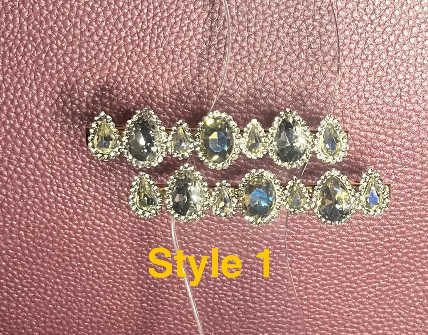 Silver handmade gem stone hair slide large rhinestone fashion hair clip comes in pairs heart and circular Christmas bling