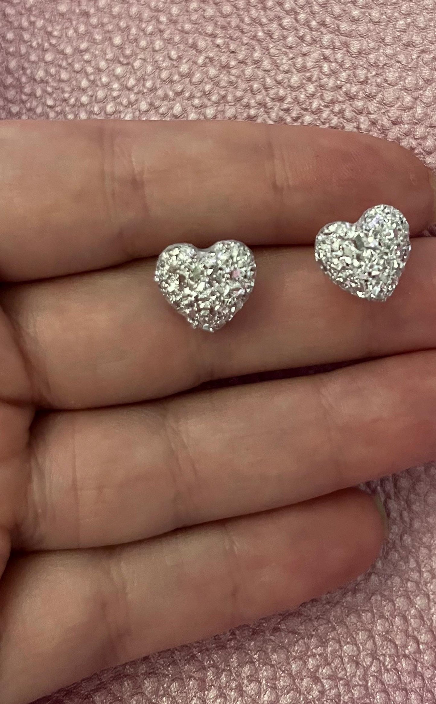 sparkly heart stud earrings silver sparkly