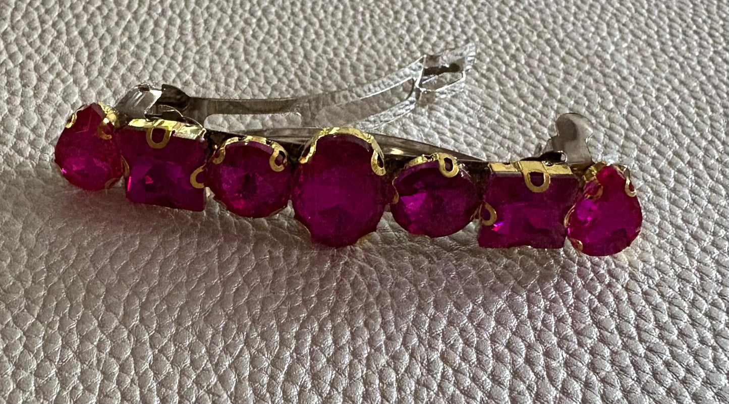 glass rhinestone statement prong clip stunning sparkly eye catching  handmade valentines available in fushia pink green gold silver purple