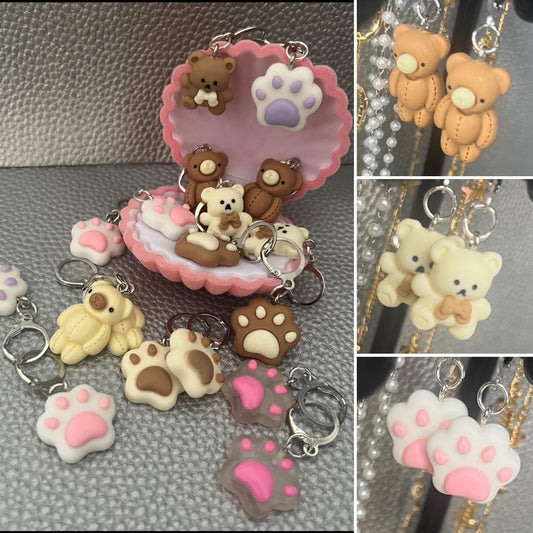 Teddy bears bear paw earrings, dangly drop earrings. Got cat puppy kitten rabbit Teens kids adults cartoon  novelty costume jewellery