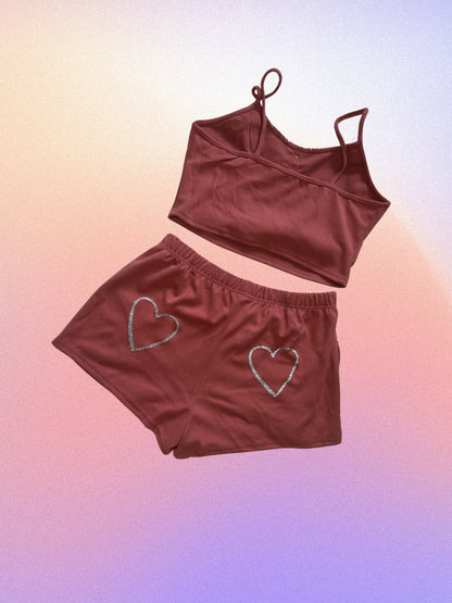 Soft velour Crop top and shorts set- available in peach, black and nude