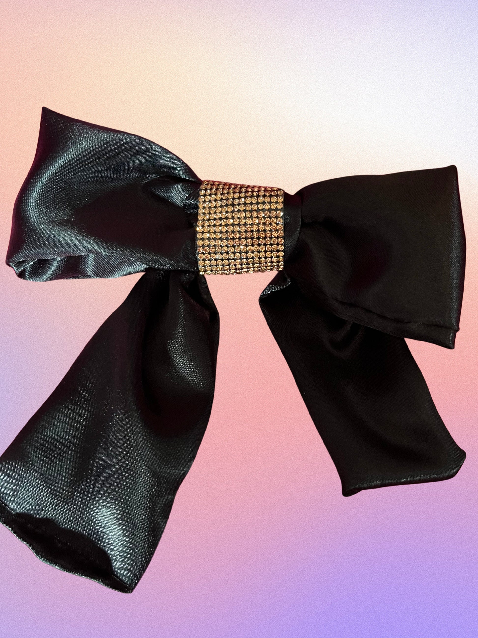 Medium hair clip bow with champagne diamanté centre- colour black