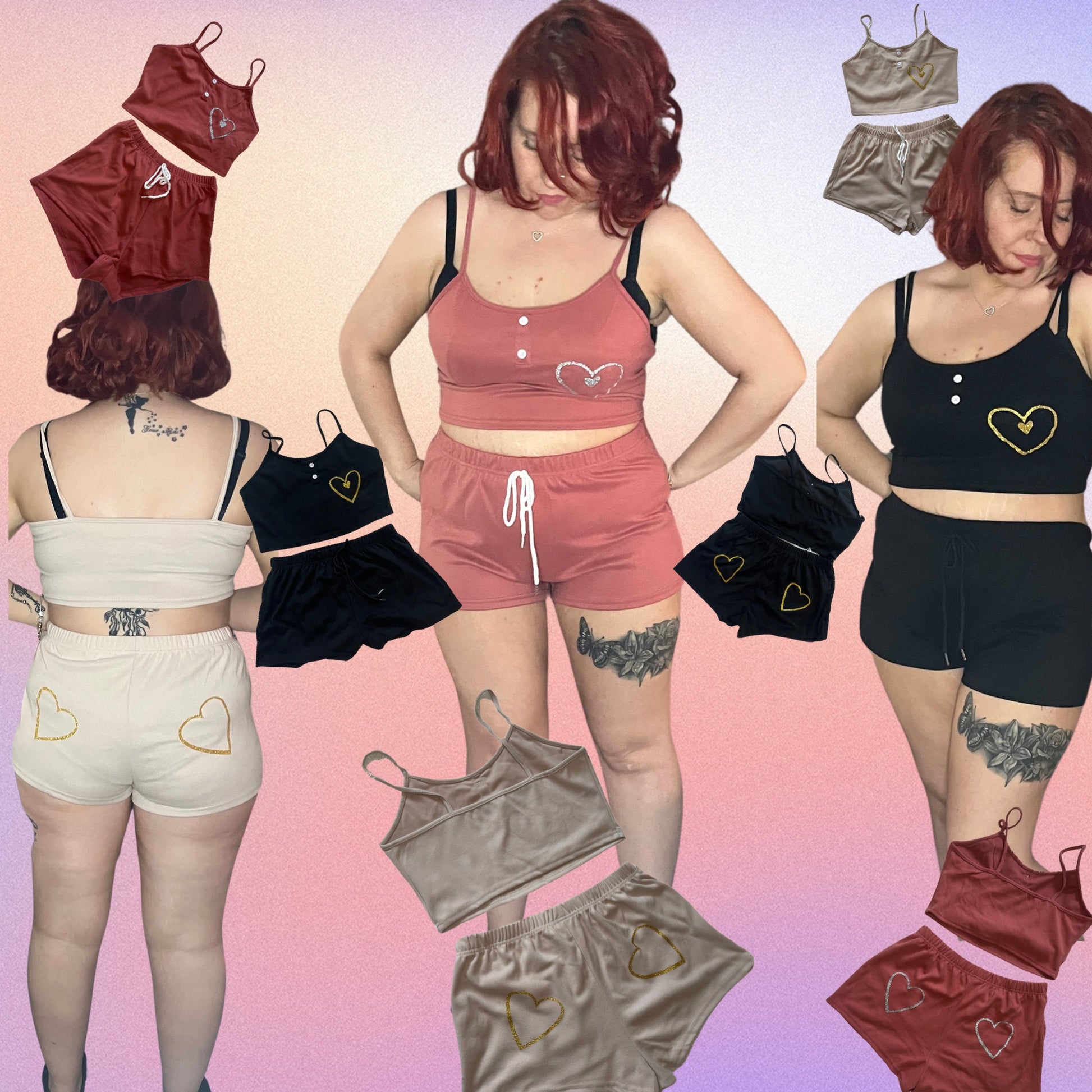 Soft velour Crop top and shorts set- available in peach, black and nude