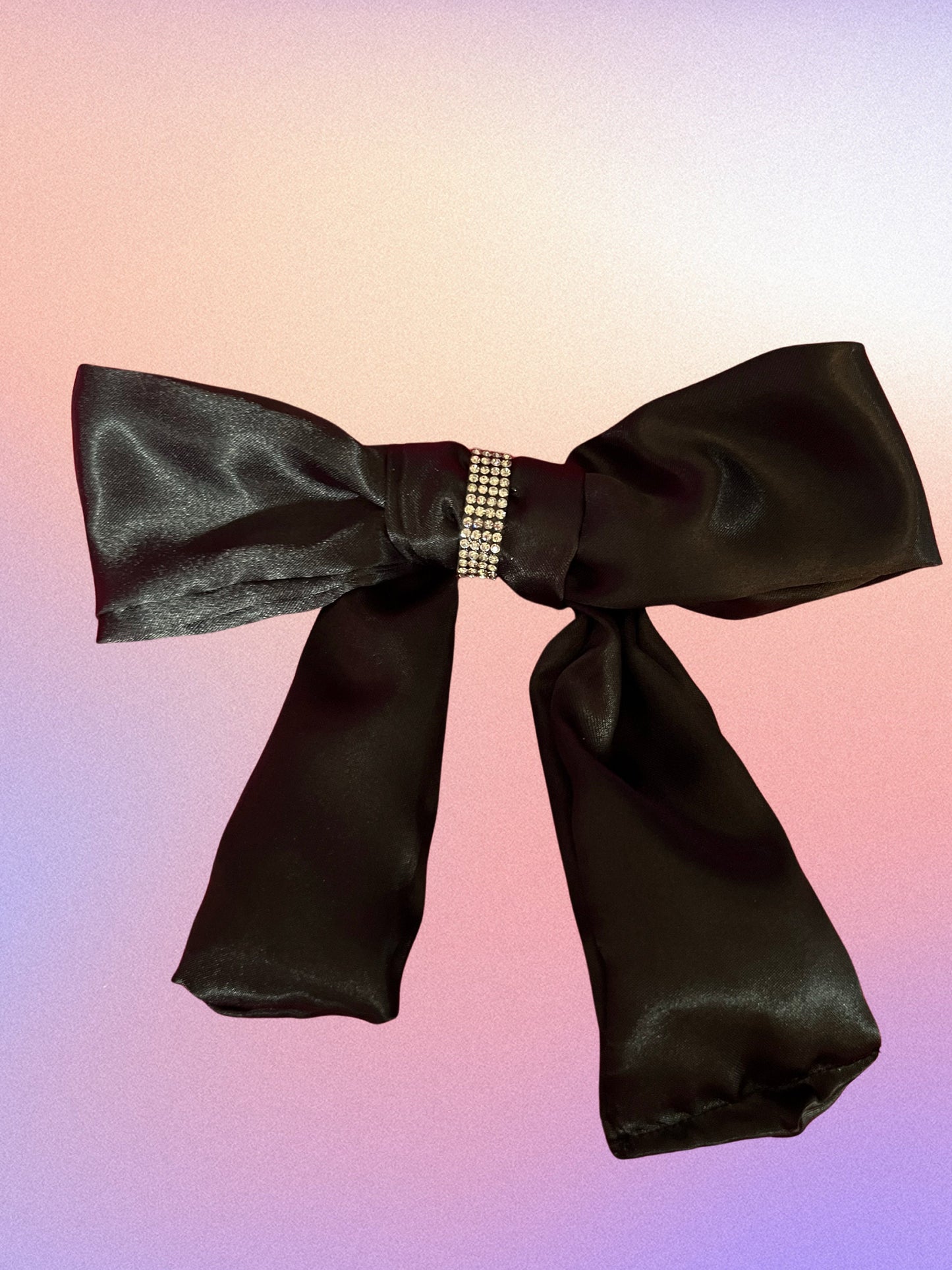 Medium hair clip bow with silver diamanté centre- colour black