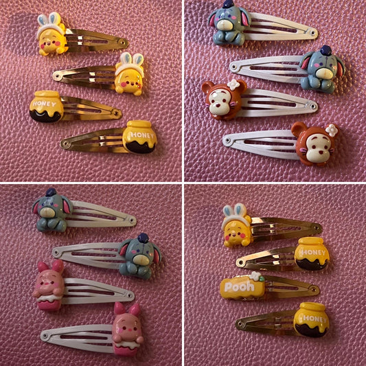 two pairs of kids children’s adults Winnie the Pooh resin hair clips slides. different styles available cute piglet tigger honey pot eeyore