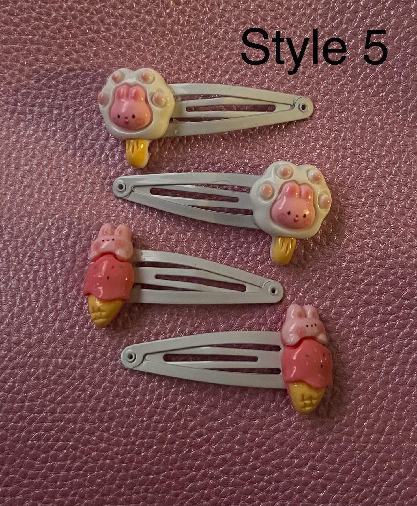 two pairs of kids children’s adults bunny rabbit ice cream resin hair clips slides. different styles available cute