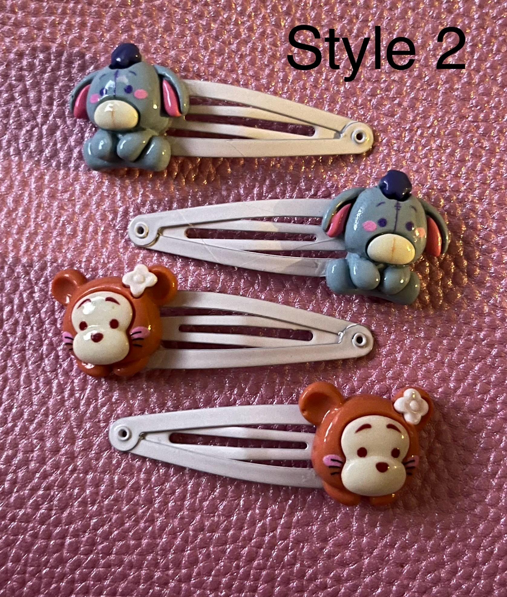two pairs of kids children’s adults Winnie the Pooh resin hair clips slides. different styles available cute piglet tigger honey pot eeyore