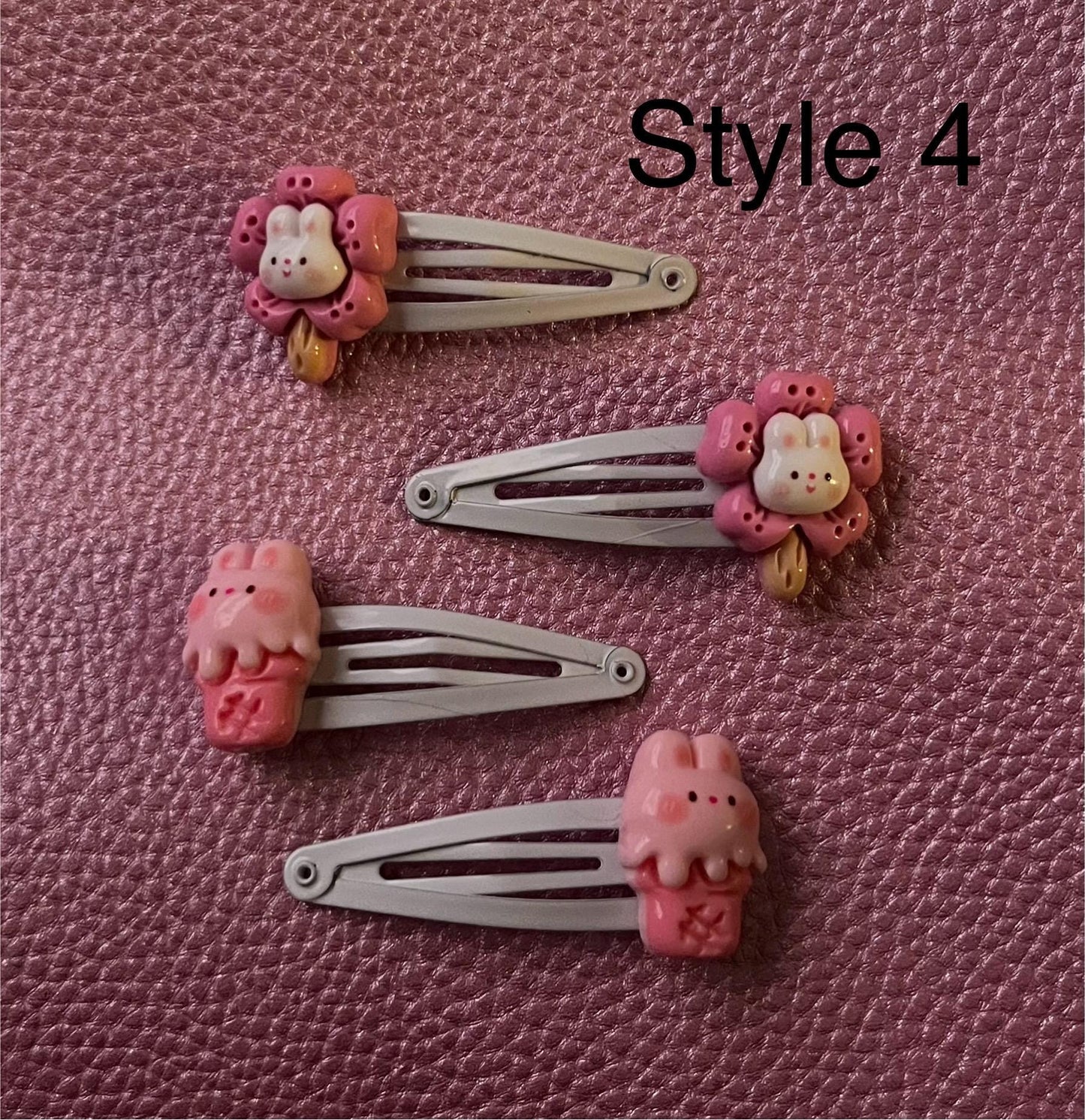 two pairs of kids children’s adults bunny rabbit ice cream resin hair clips slides. different styles available cute
