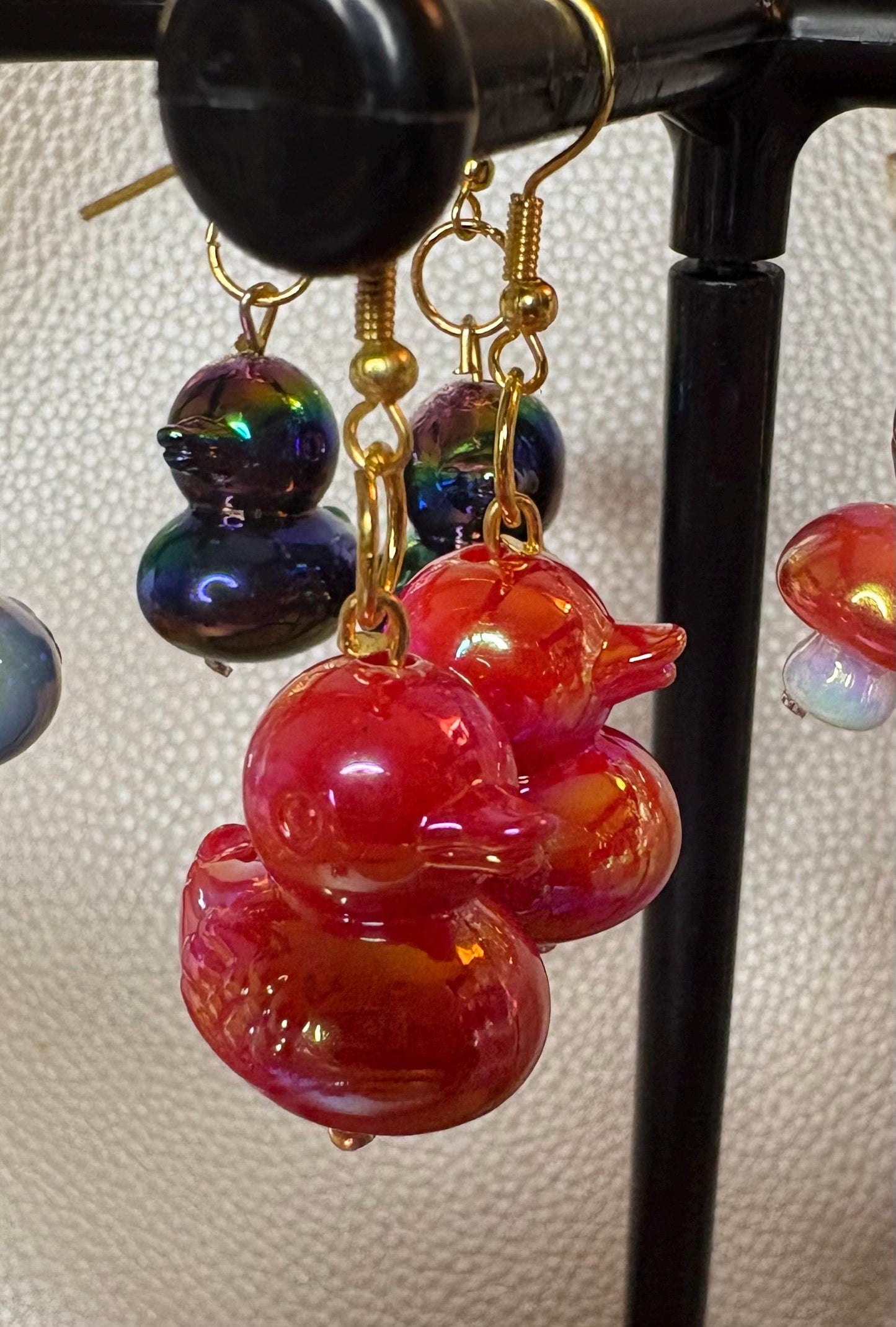 Large rubber earrings, dangly drop earrings. available in multiple colours. Red blue green yellow resin fun. novelty costume jewellery