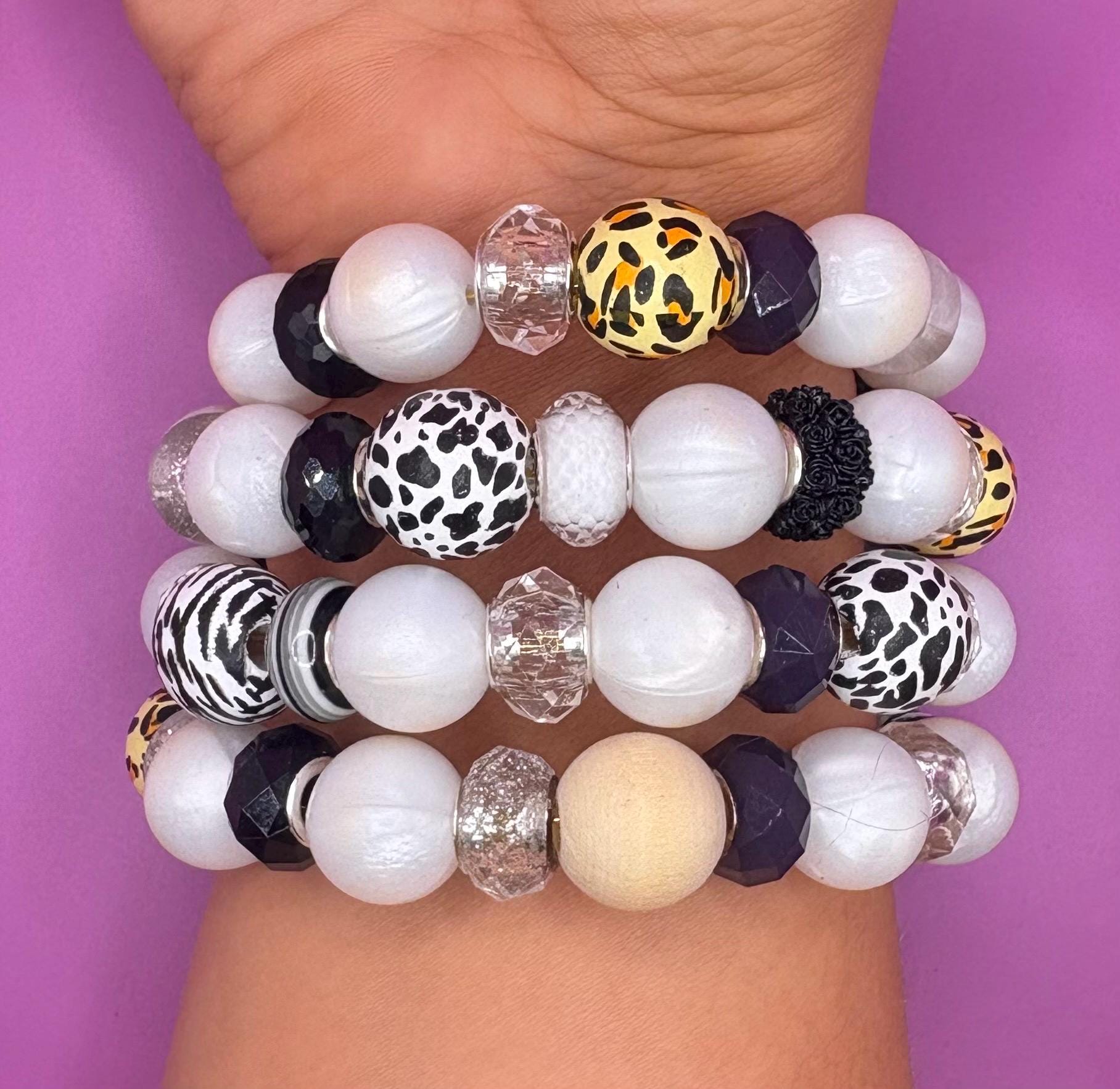 handmade beaded charm never ending bracelets one size with no fastenings black and white edition memory wire wraparound bracelet stunning