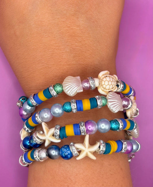 handmade beaded charm wraparound bracelet Handmade Ocean Inspired Bracelets – Coastal Jewelry for Summer one size colourful sea turtles