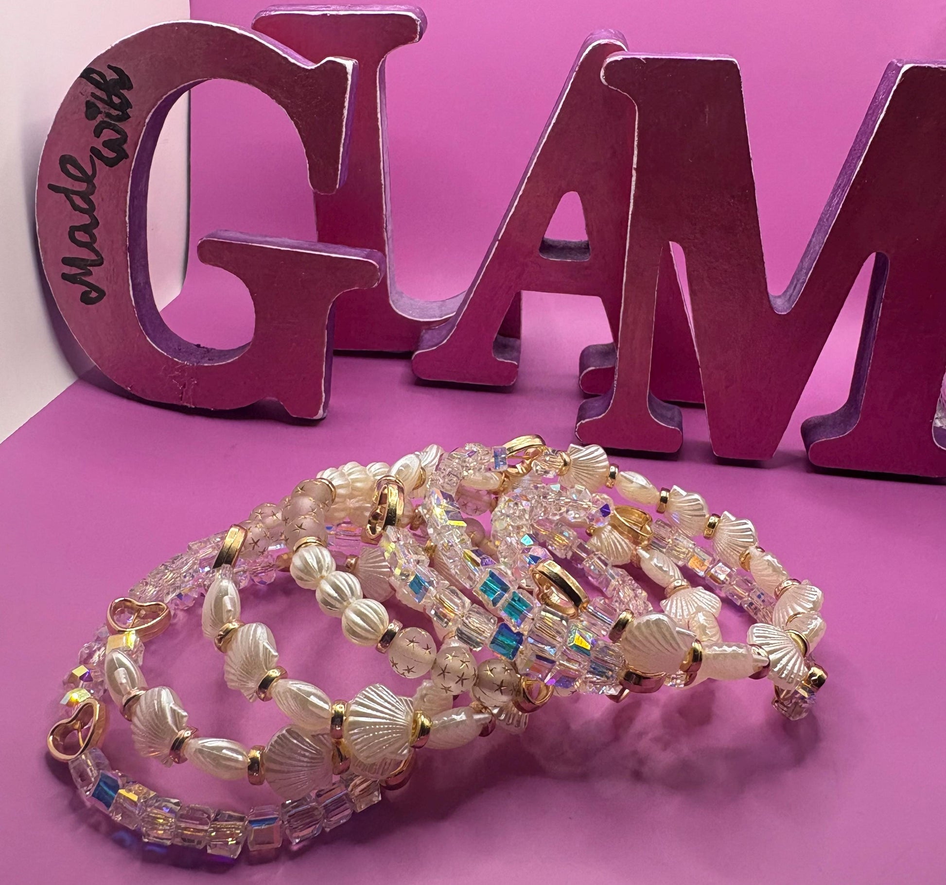 Boho Mermaid Bracelet wraparound Stack | Seashell & Star Beaded Bracelets | Crystal Heart Stretch Bracelet Set | Festival Jewelry Gift