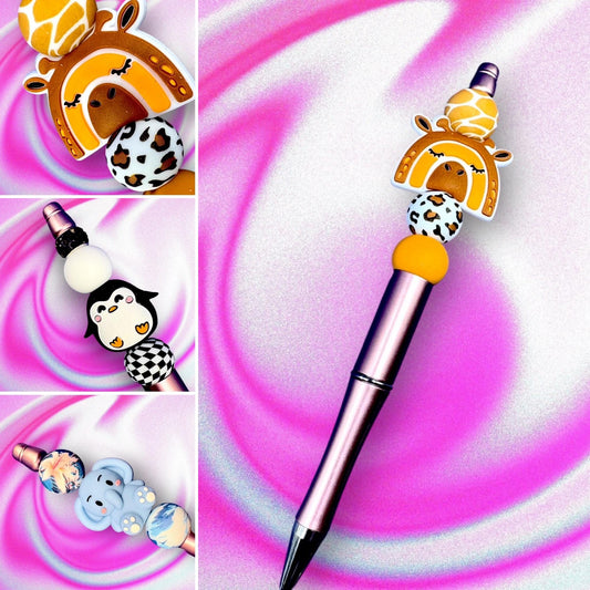 Choose from a variety of adorable animal toppers, including a giraffe, penguin, and elephant, each complemented by vibrant beads that add personality and flair.