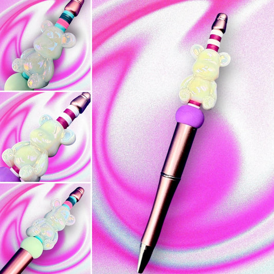 Unleash your creativity with our Charming Gummy Bear-Themed Black Ballpoint Pen! This whimsical writing tool features an adorable gummy bear topper along with vibrant beads, combining functionality with fun in one delightful package