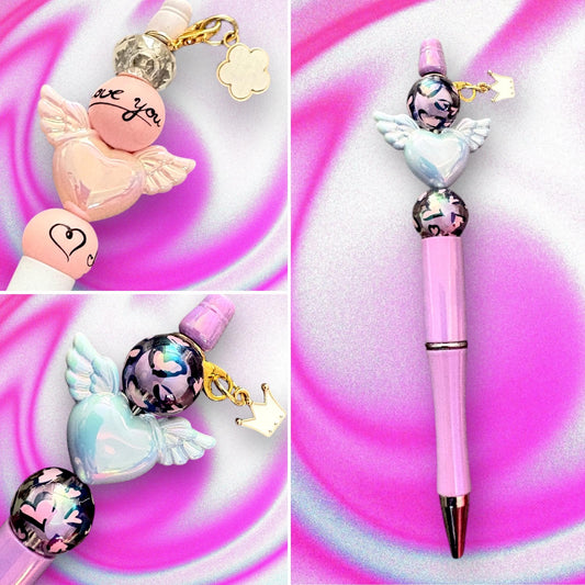 Handcrafted Colourful Black Ballpoint Pens | Unique Beaded Writing Pens | Cute Stationery Gifts for Students & Writers angel wings love
Elevate your writing experience with our enchanting black ballpoint pens, each uniquely designed with delightful heart charms, angel wings and colorful leopard print beads with a cute clover charm!