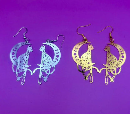 Cat on the Moon Earrings |Unique Gift for Cat Lovers available in gold and silver