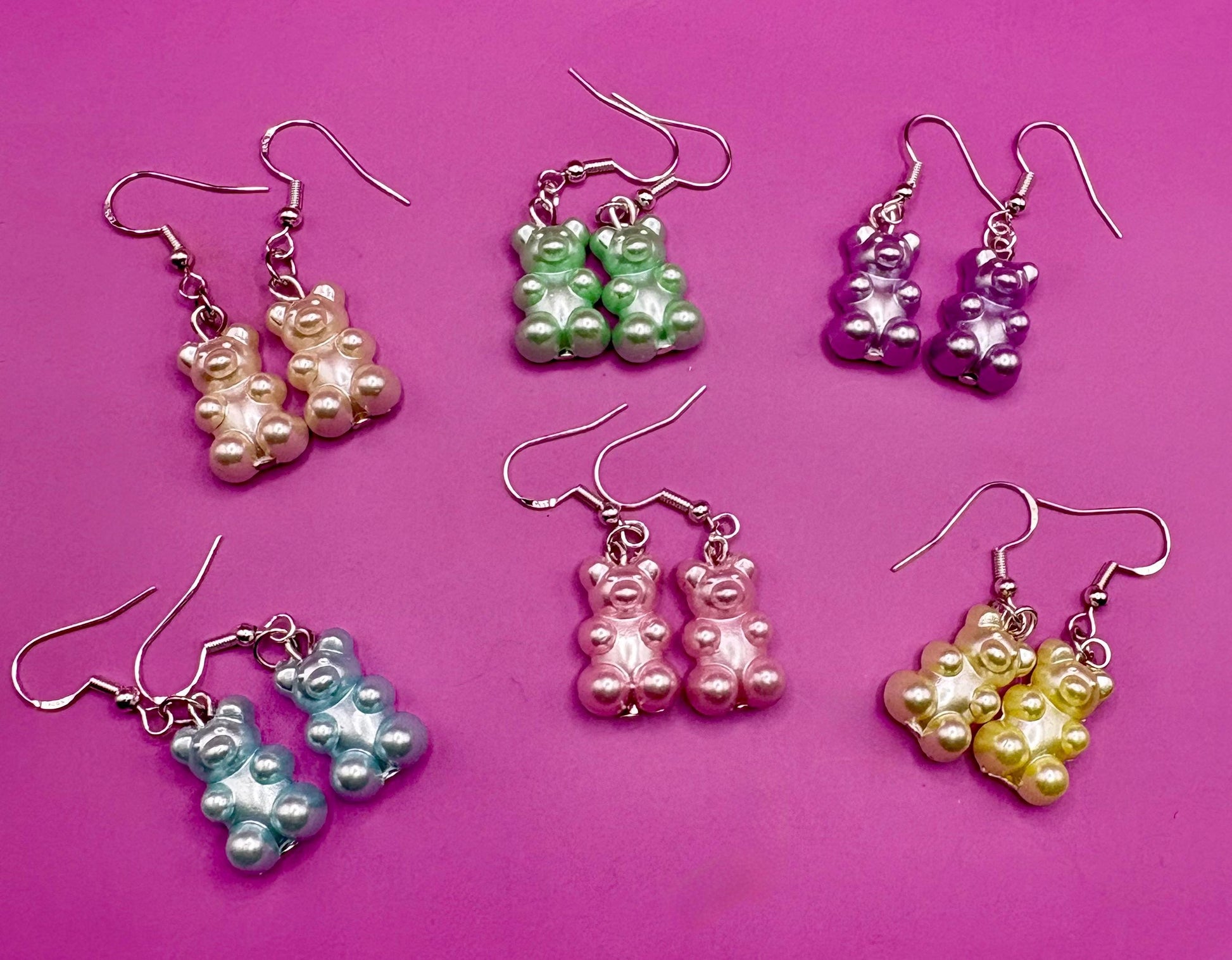 Gummy bear earrings shiny holographic resin fun. novelty costume jewellery