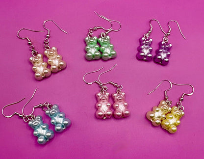 Gummy bear earrings shiny holographic resin fun. novelty costume jewellery