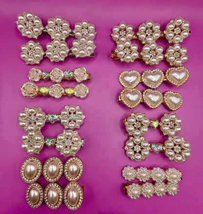 Silver pearlescent pearl style sparkly large pair of hair clips fashion clips slides flower rose heart gem variety to chose from