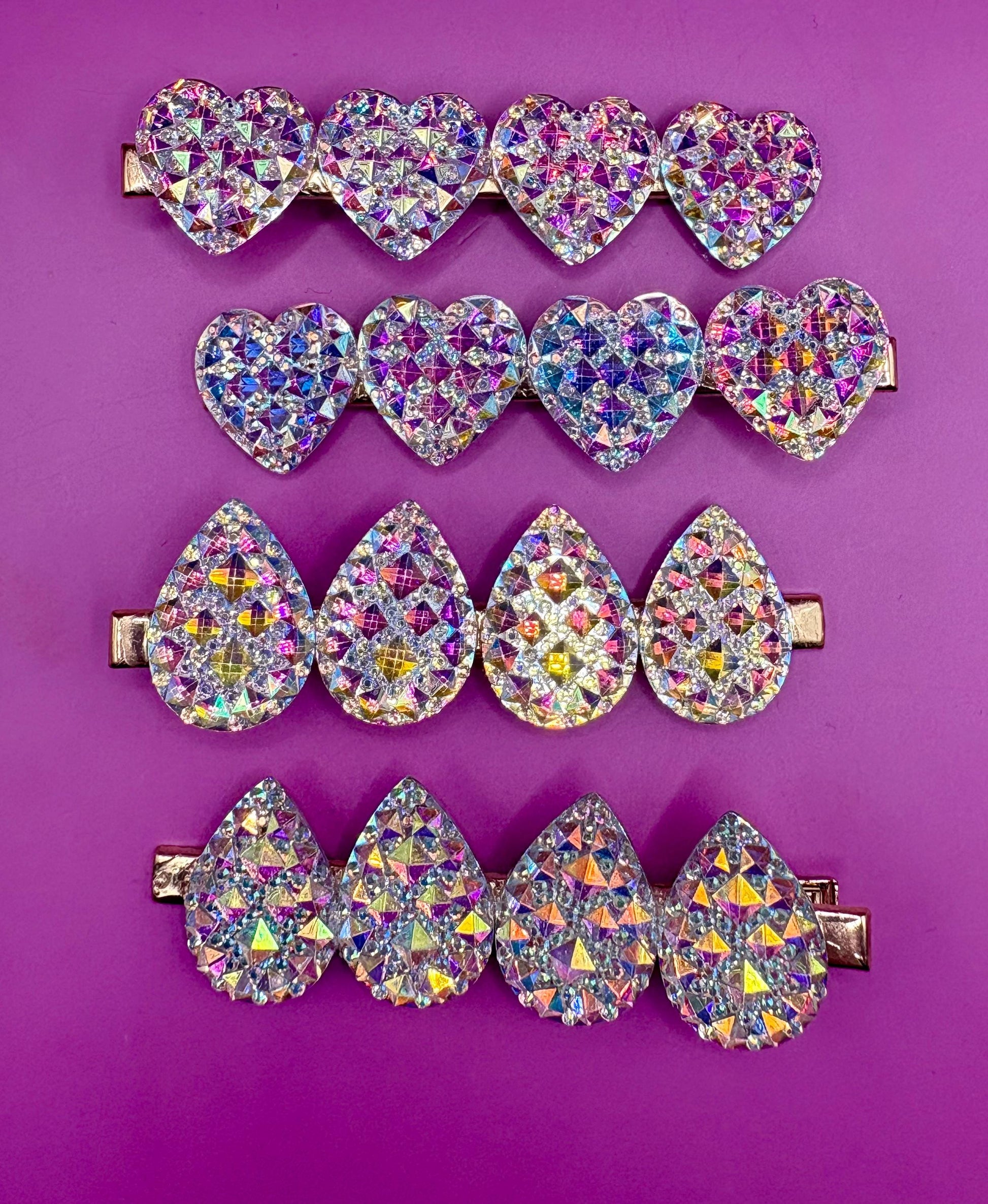 Circular, heart, teardrop large glitter sparkly large hair slide sliver fashion hair clip Christmas sold as pairs