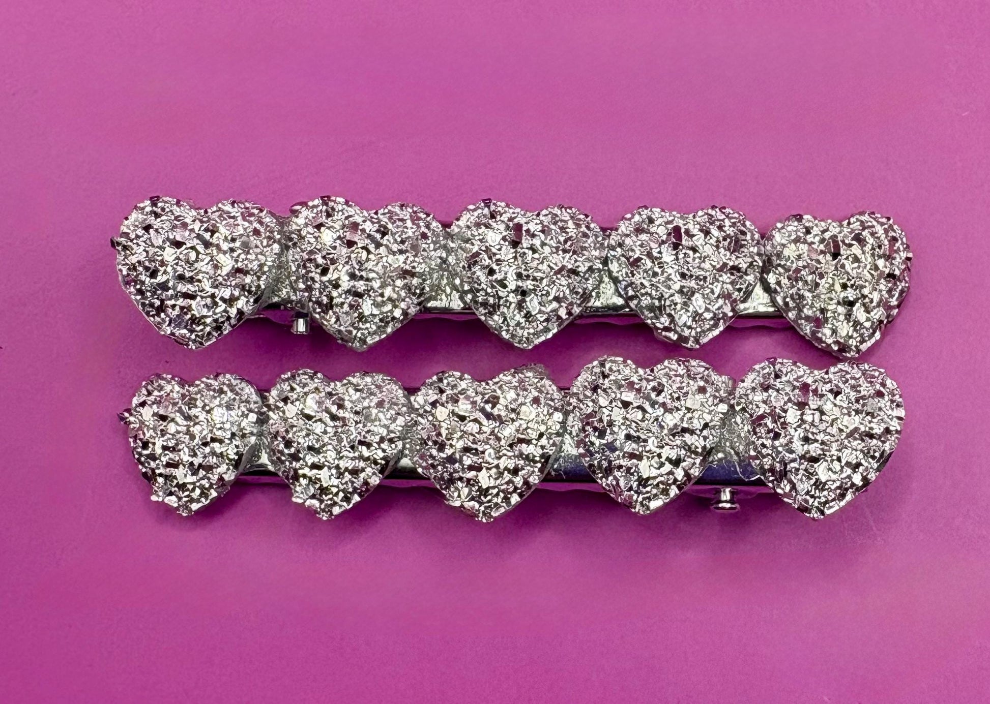 Heart, circular glitter sparkly small hair slides sliver fashion hair clip Christmas 6cm. Sold as pairs