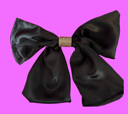 Large hair clip bow with champagne centre- colour black