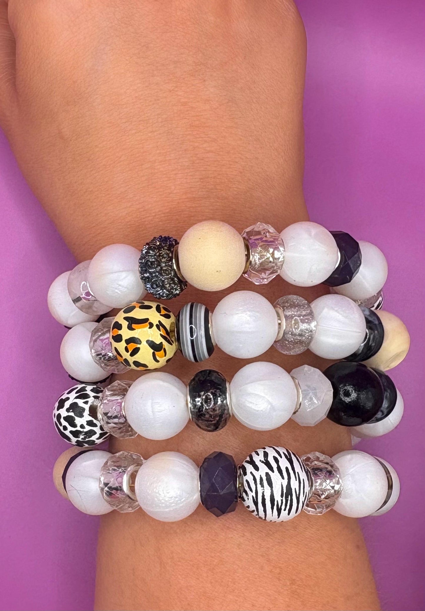 handmade beaded charm never ending bracelets black and white edition memory wire wraparound bracelet