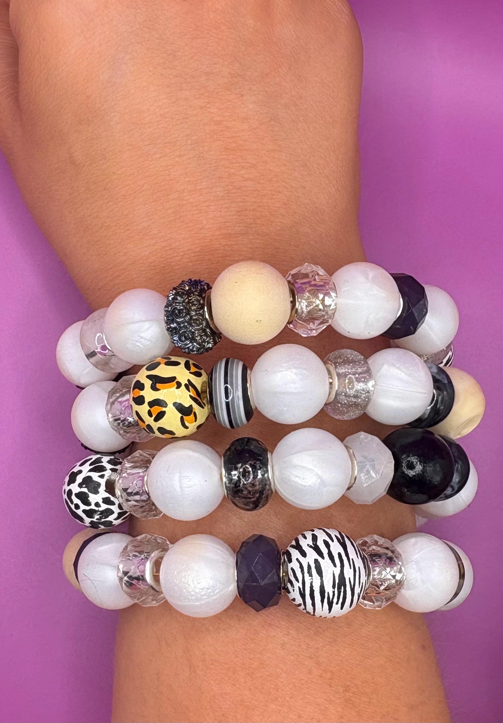 handmade beaded charm never ending bracelets black and white edition memory wire wraparound bracelet