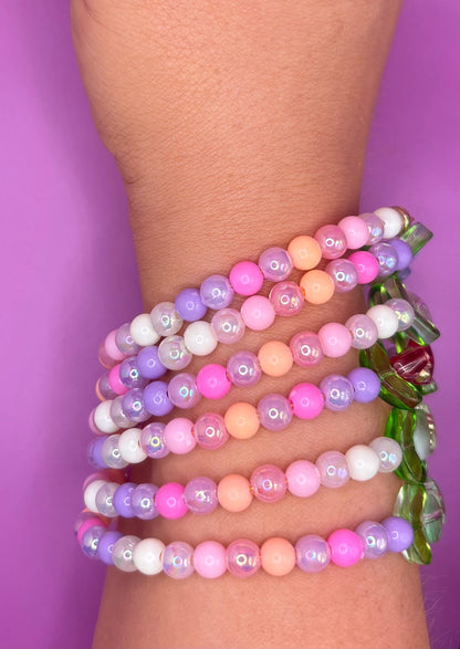 Pastel Resin Bead Bracelet – Handmade Stretch Bracelet with Kawaii Flower Bead Bracelet – Handmade Pastel Spring Accessory tulips summer