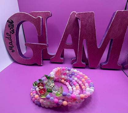 Pastel Resin Bead Bracelet – Handmade Stretch Bracelet with Kawaii Flower Bead Bracelet – Handmade Pastel Spring Accessory tulips summer