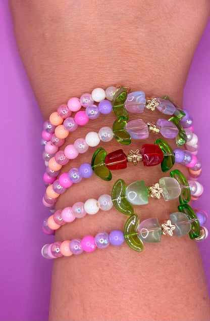 Pastel Resin Bead Bracelet – Handmade Stretch Bracelet with Kawaii Flower Bead Bracelet – Handmade Pastel Spring Accessory tulips summer