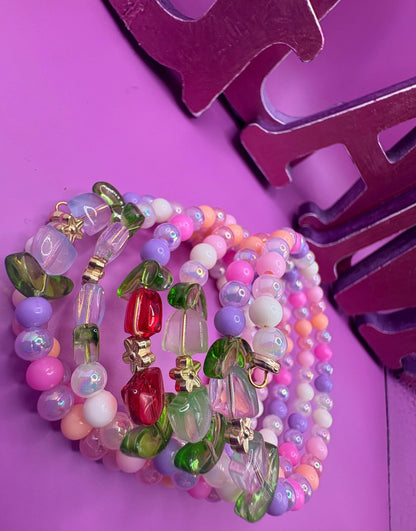 Pastel Resin Bead Bracelet – Handmade Stretch Bracelet with Kawaii Flower Bead Bracelet – Handmade Pastel Spring Accessory tulips summer