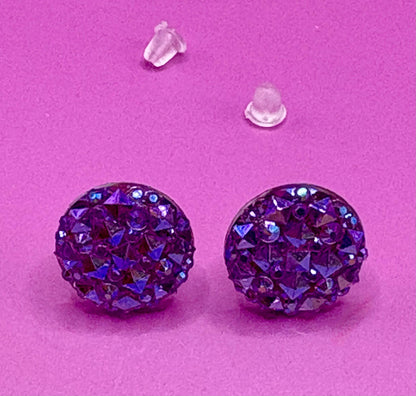 Dazzling purple Stud Earrings: Sparkling Round Crystal Design, Vibrant Color, Elegant Fashion Statement for Any Occasion, Perfect Gift Idea