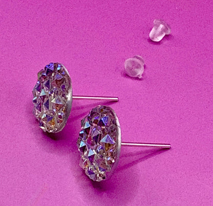 Dazzling silver Stud Earrings: Sparkling Round Crystal Design, Vibrant Color, Elegant Fashion Statement for Any Occasion, Perfect Gift Idea