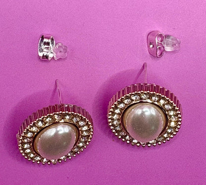 Elegant Rose Gold oval Pearl Earrings Crystal Rhinestone Dangle Statement Bridal Wedding Gift