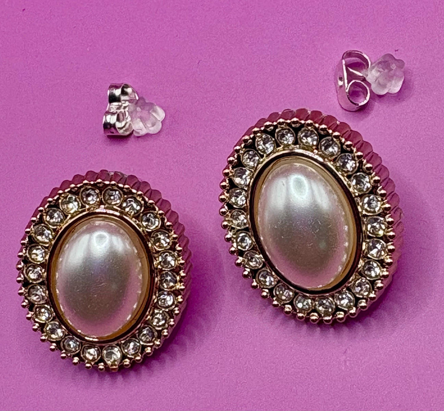 Elegant Rose Gold oval Pearl Earrings Crystal Rhinestone Dangle Statement Bridal Wedding Gift