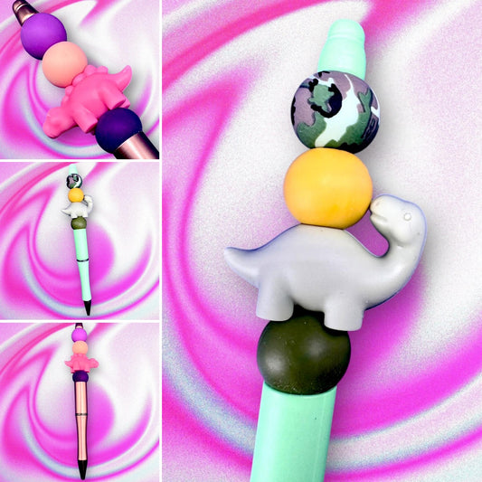 Elevate your writing experience with our delightful Dinosaur-Themed Black Ballpoint Pens! Each pen features a whimsical design, complete with colorful beads including camouflage and adorable pink or grey dinosaur toppers, making them the perfect addition to your stationery collection or a standout gift for anyone who loves fun and functionality.