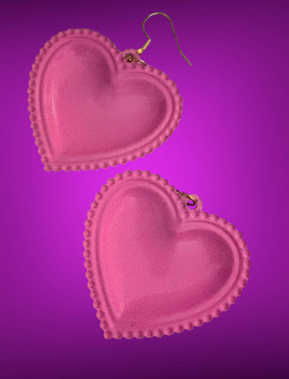 Heart pendant leopard print pink drop dangly earrings with gold. Large heart leopard dangly unique handmade earrings drop length 5cm