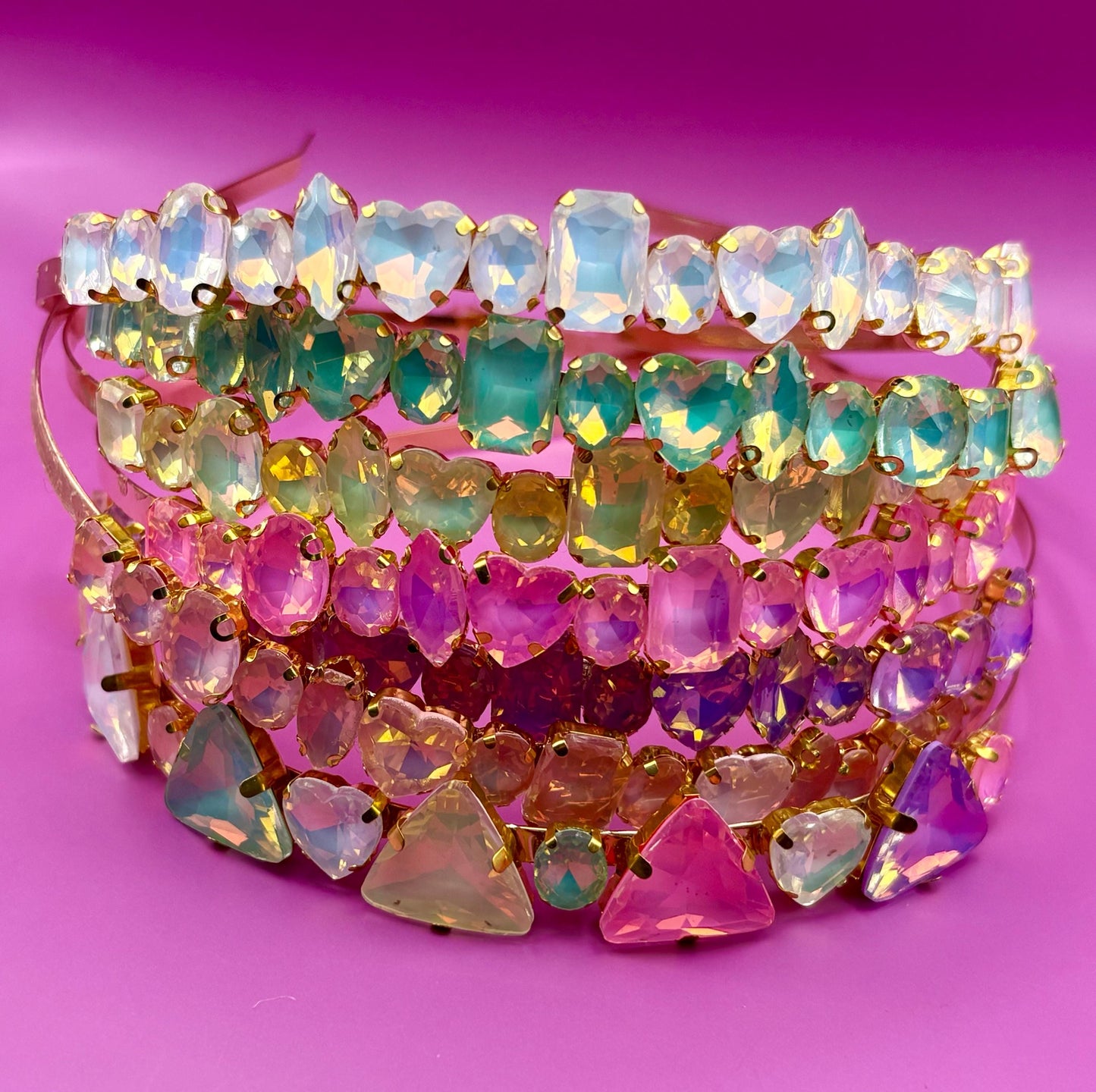 Hand-Decorated neon pastel maximum comfort metal Headband with Glass Rhinestones