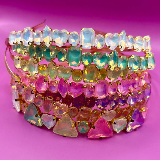 Hand-Decorated neon pastel maximum comfort metal Headband with Glass Rhinestones