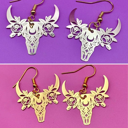 Bull dangly earrings- colour gold
