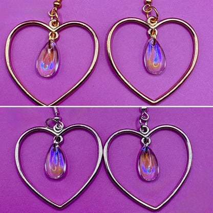 Heart hoop style dangly earrings- colour silver