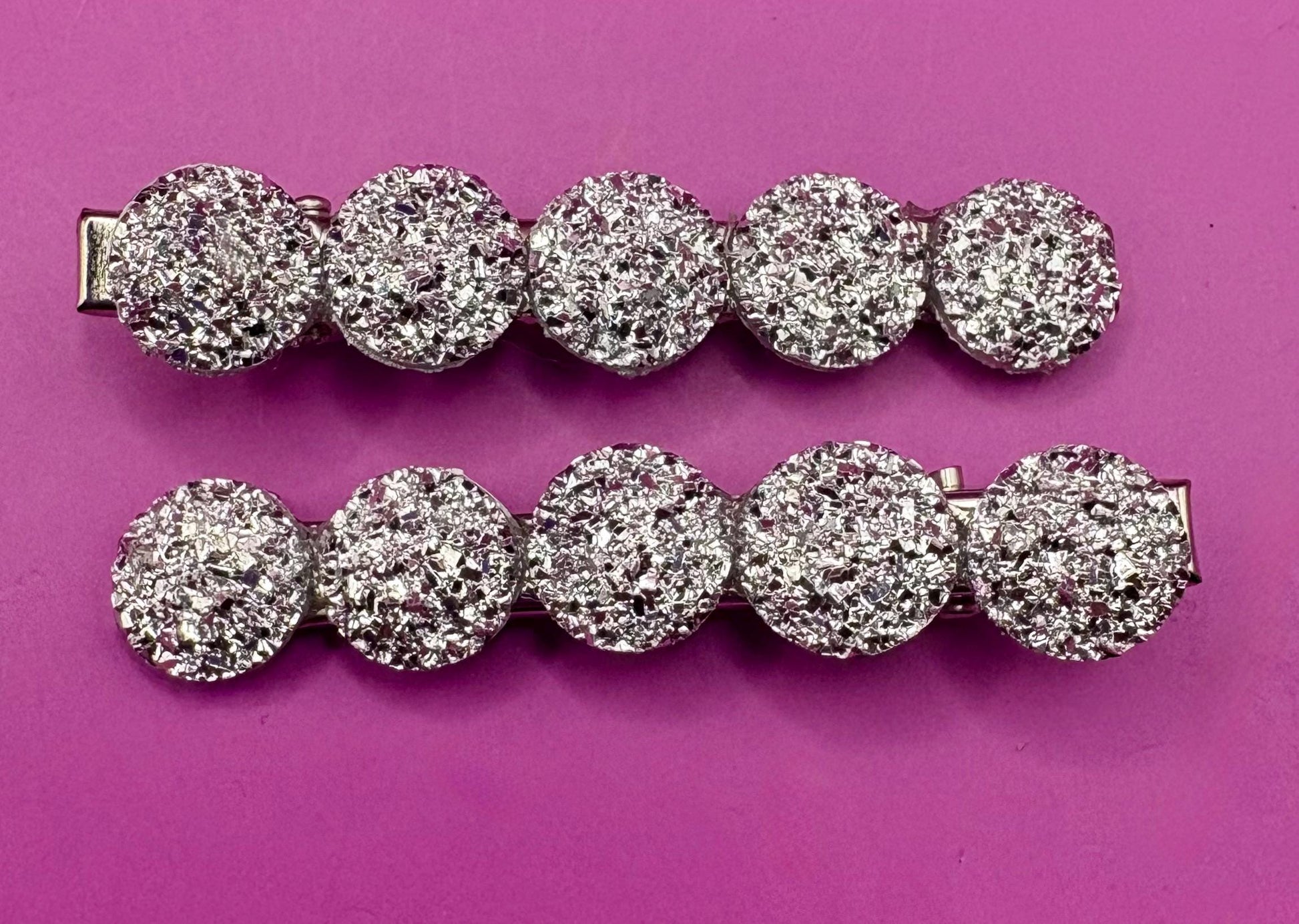 Heart, circular glitter sparkly small hair slides sliver fashion hair clip Christmas 6cm. Sold as pairs