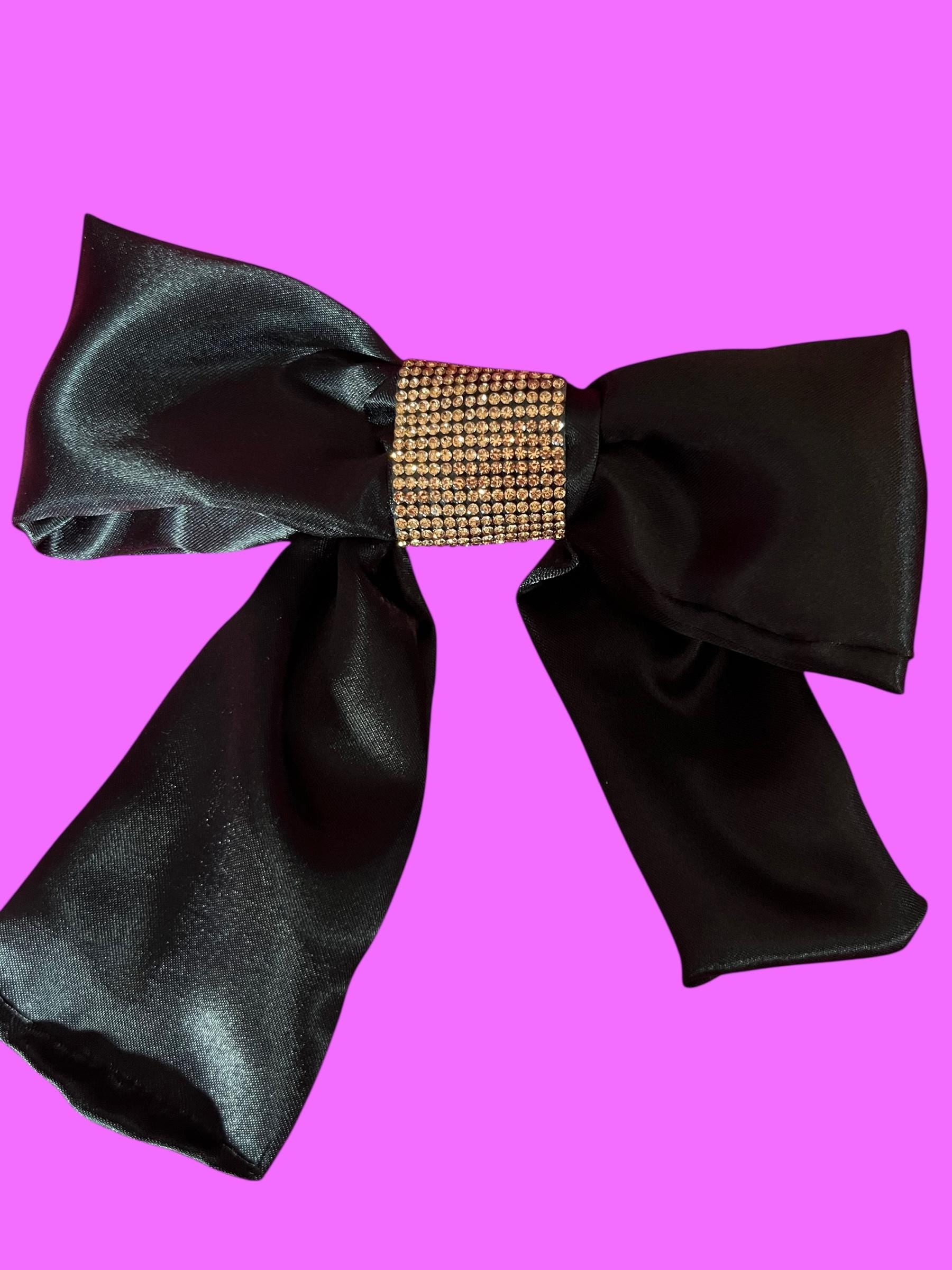 Medium hair clip bow with champagne diamanté centre- colour black
