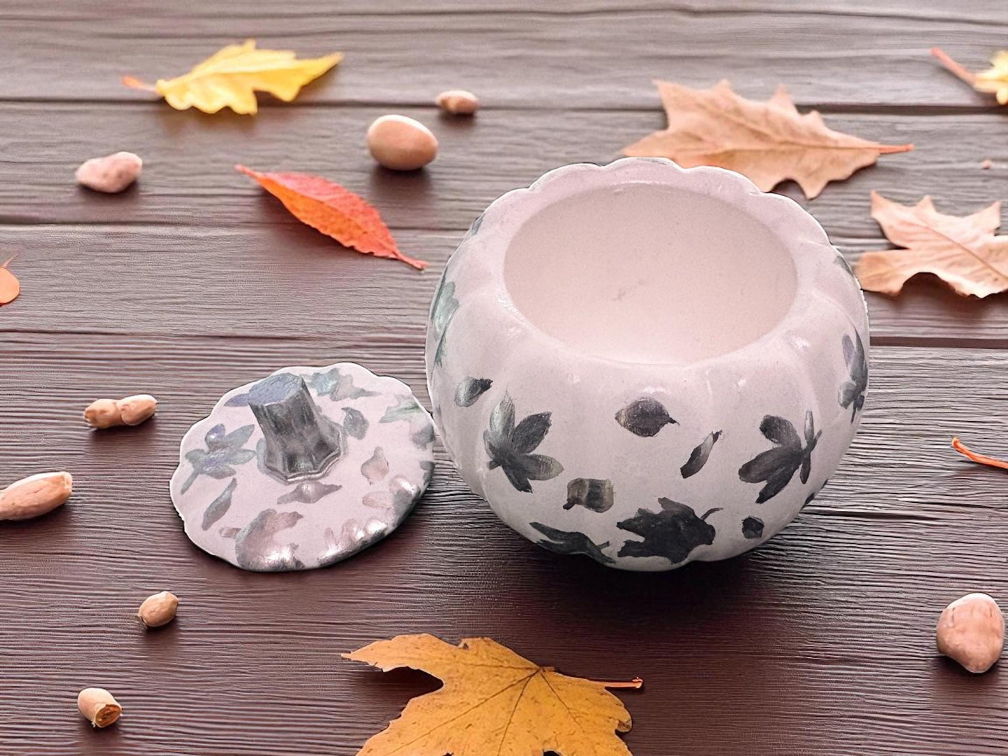 autumn autumnal dishes, coaster, pumpkin pots handmade and hand painted gold silver seasonal decor decorations