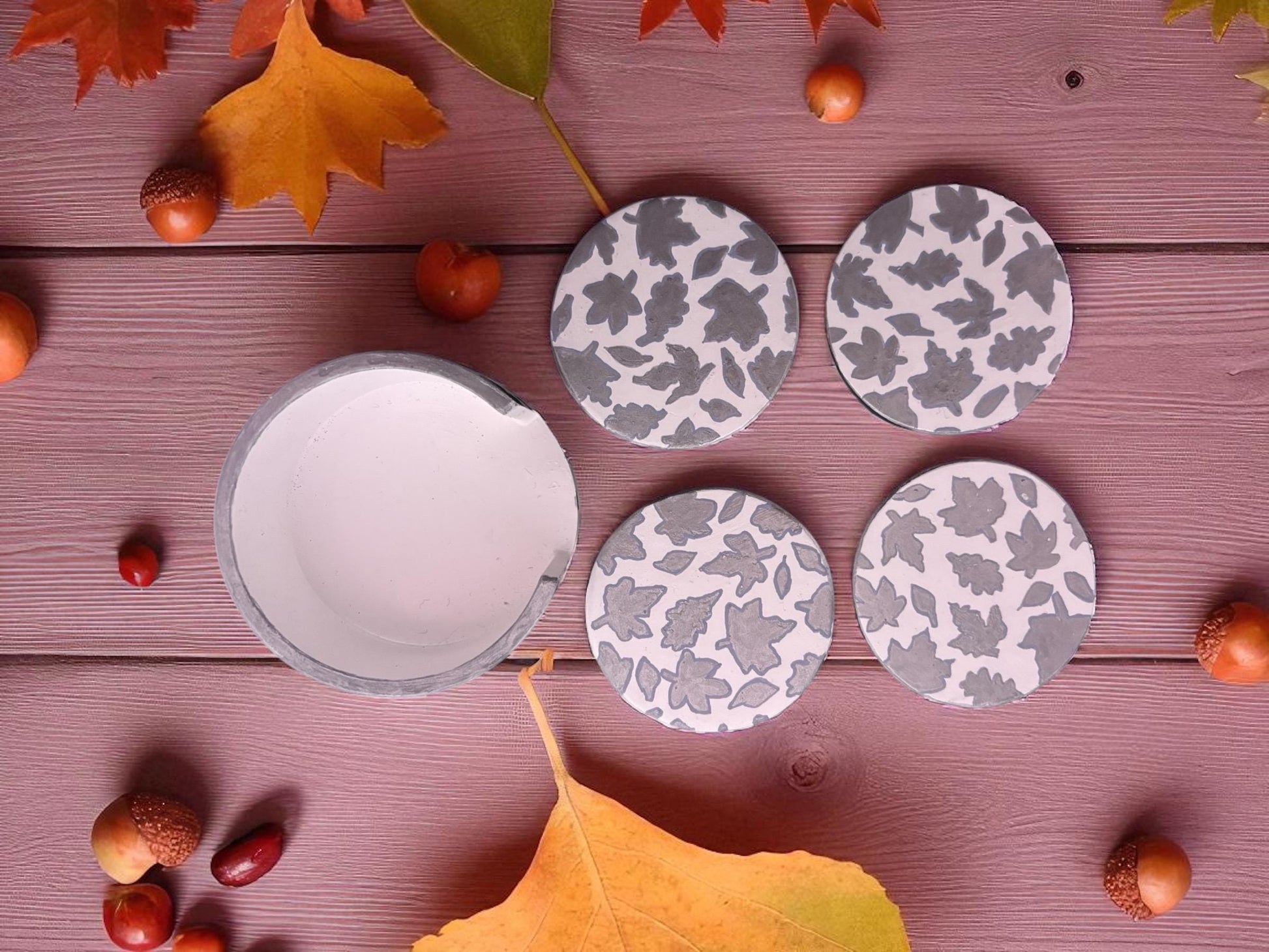 autumn autumnal dishes, coaster, pumpkin pots handmade and hand painted gold silver seasonal decor decorations