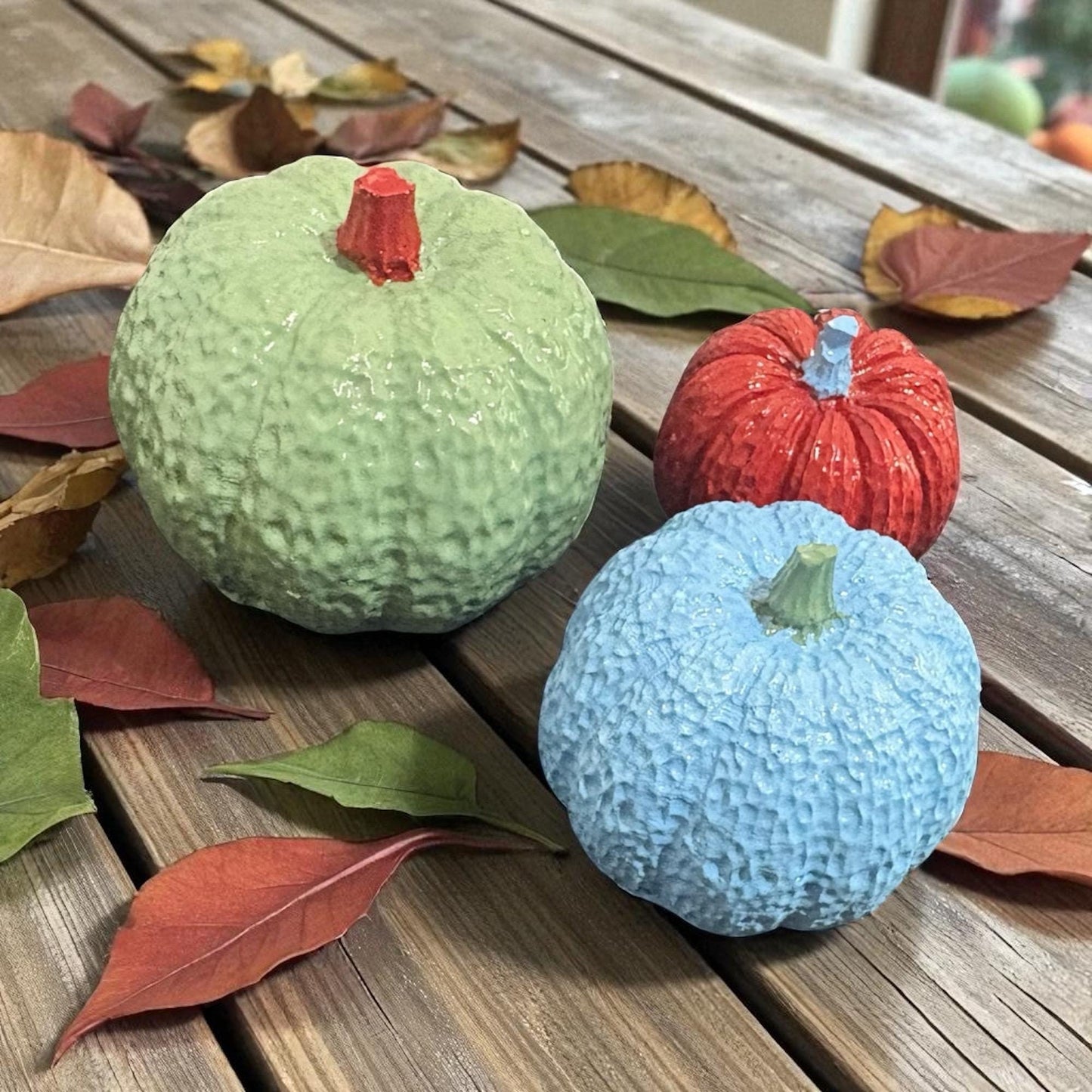 Handmade Colorful Mini Pumpkin Ornaments – Set of 3 or Set of 6 | Fall Decor, Autumn Table Centerpiece, Rustic Halloween Decorations