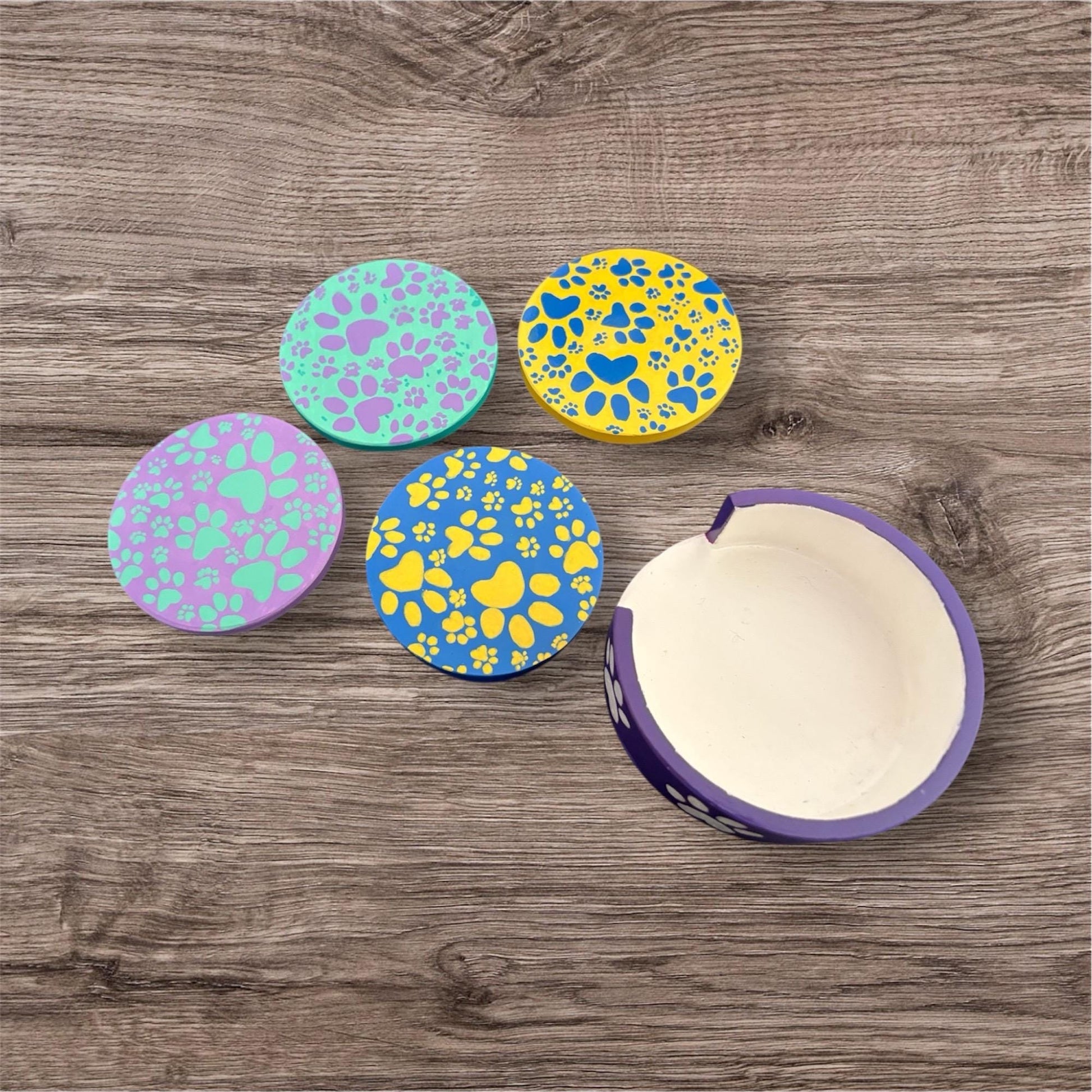 Colorful Paw Print Coasters Set – Perfect for Pet Lovers & Home Decor